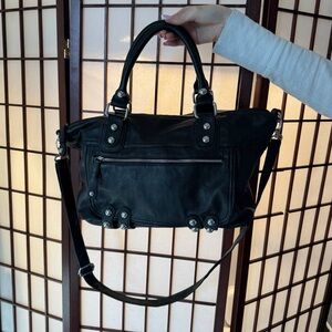 Aldo Black Leather Satchel with Adjustable Strap